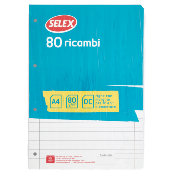 Selex Ricambio Bianco Quaxima Formato A4 80 Fogli 80 g Riga Unica con Margine