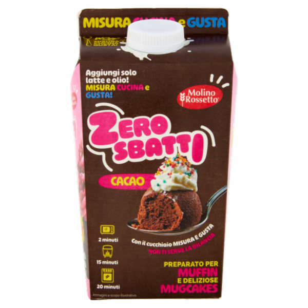 Molino Rossetto Zero Sbatti Cacao Preparato per Muffin e deliziose Mugcakes 500 g