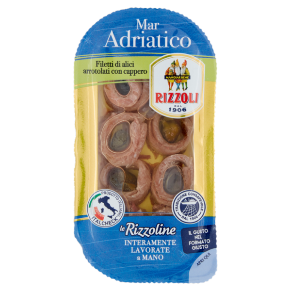 Rizzoli le Rizzoline Mar Adriatico Filetti di alici arrotolati con cappero 40 g