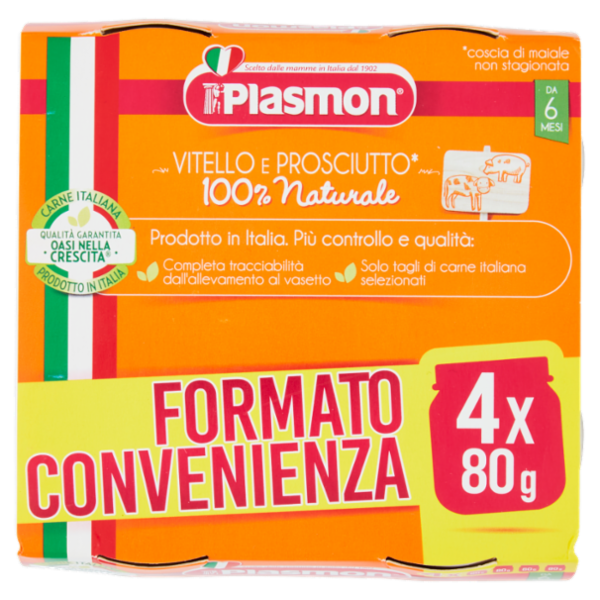 Plasmon Vitello e Prosciutto* Omogeneizzato con Carne e Cereale 4 x 80 g