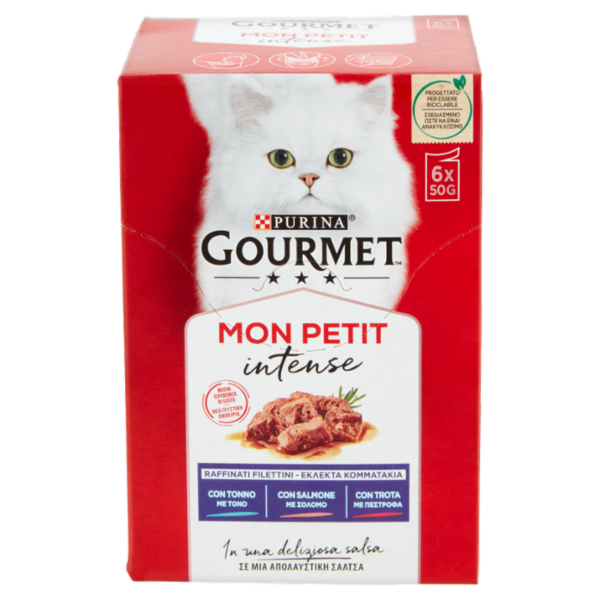 PURINA GOURMET Mon Petit Filettini Intense cotti in Salsa (Tonno / Salmone / Trota) 6x50g
