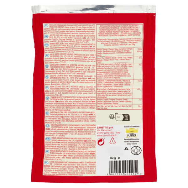 Zanetti Granello Formaggio Grattugiato Fresco 80 g