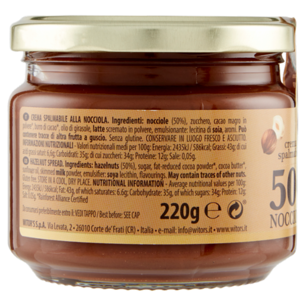 Witor's crema spalmabile 50% Nocciole 220 g