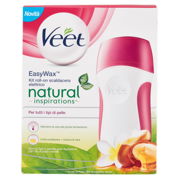 Veet Kit Roll-on Scaldacera Elettrico Easy Wax Natural Inspiration con 12 Strisce