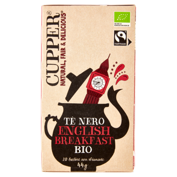 CUPPER English Breakfast Tè Nero Bio Fairtrade, Tè Ceylon Pieno e Rinfrescante, 20 Bustine 44 g
