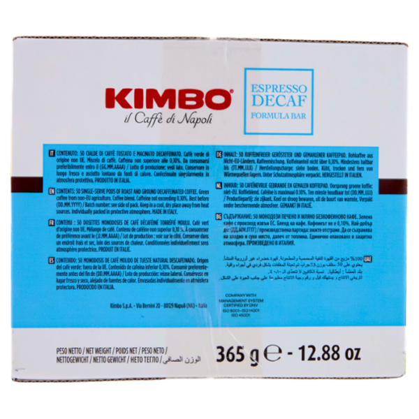 Kimbo Espresso Decaf Formula Bar 50 Cialde Compostabili* 365 g