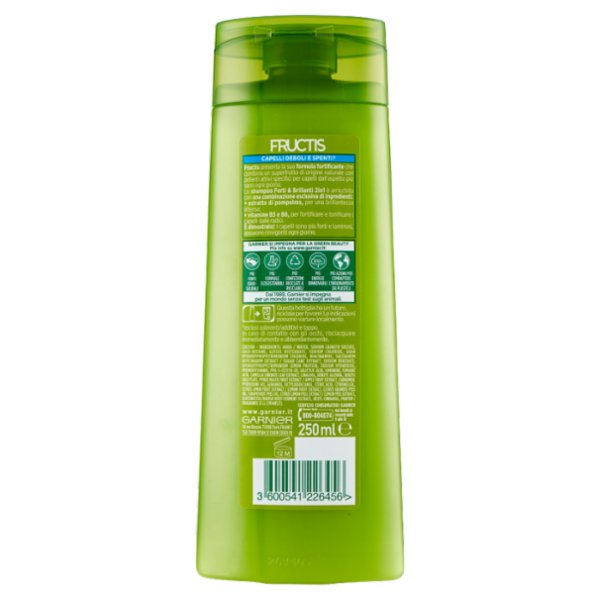 Garnier Shampoo Fructis Capelli Normali 2in1, Capelli Forti e Brillanti, 250 ml