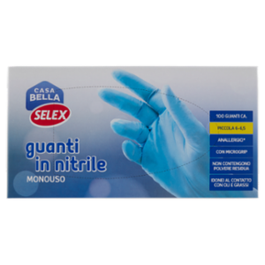 Selex Casa Bella Guanti Monouso In Nitrile Misura Piccola (6-6,5) Dispenser 100 Pezzi