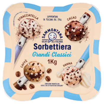 Sammontana Sorbettiera Grandi Classici Stracciatella, Cacao, Caffè, Panna 1 Kg