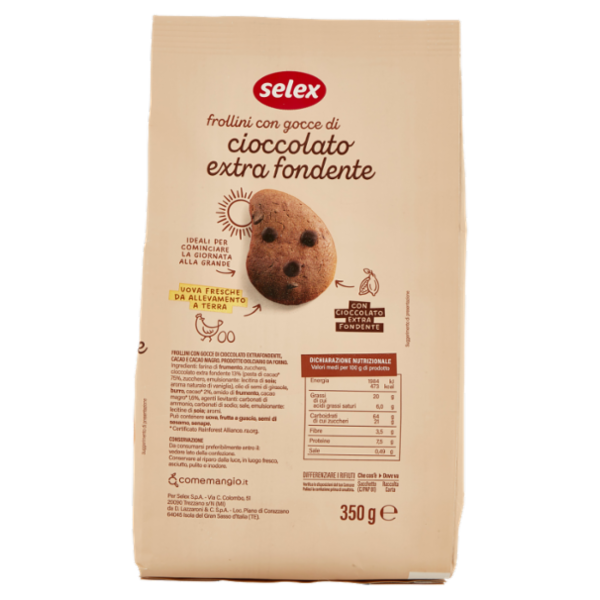 Selex Frollini con Gocce di Cioccolato Extra Fondente 350 g