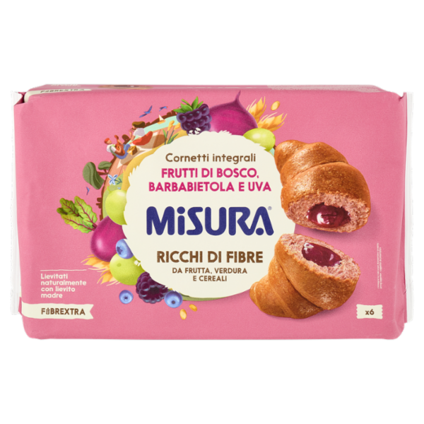 Misura Fibrextra 6 Cornetti integrali Frutti di Bosco, Barbabietola e Uva 308 g