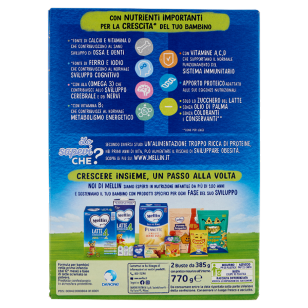 MELLIN 3 - Latte Crescita in Polvere, Fonte di Ferro e Iodio, dal 12° al 24° mese, 770g