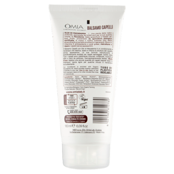 Omia Laboratori Ecobio Balsamo Capelli ecobiologico olio di macadamia Riparatore 180 ml