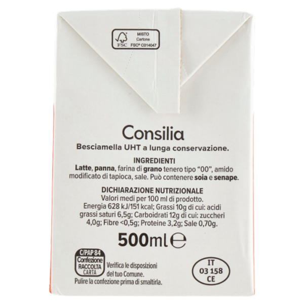 Consilia Besciamella Pronta per Cucinare a Lunga Conservazione 500 ml