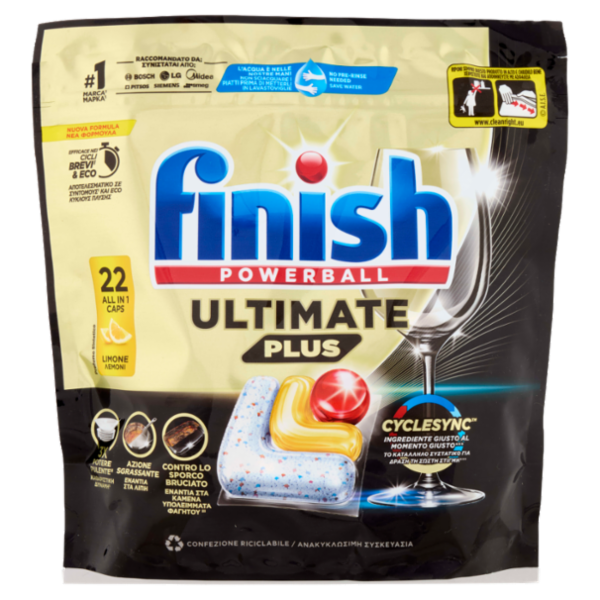 Finish Ultimate Plus Limone pastiglie lavastoviglie 22 lavaggi 268,4 g