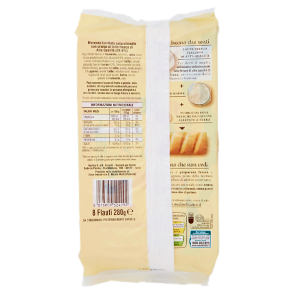 Mulino Bianco Flauti Latte Merenda con 100% Latte Fresco Italiano 280g