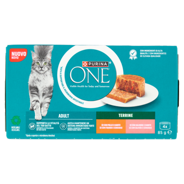 PURINA ONE Adult Terrine Pollo e Carote, Salmone e Carote 4 x 85g