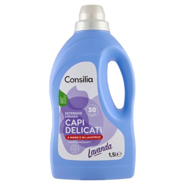 Consilia Detersivo a Mano e in Lavatrice Liquido Capi Delicati Lavanda 25 Lavaggi 1,5 L