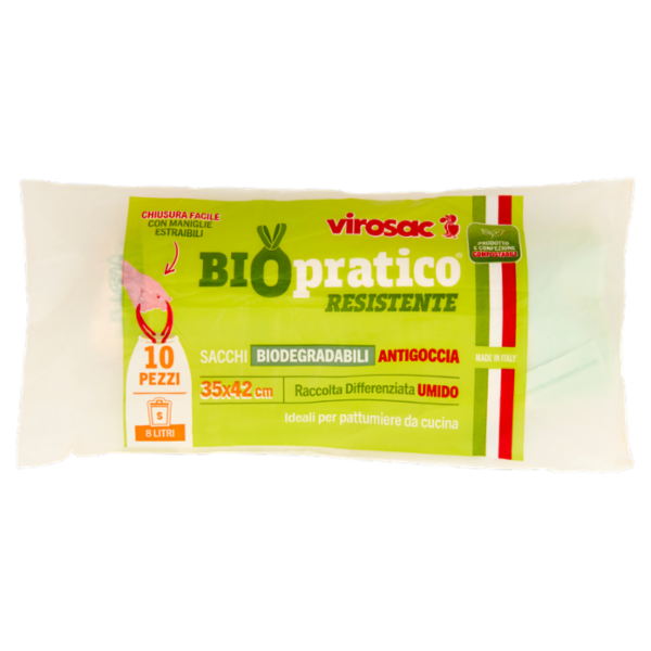 virosac Biopratico Resistente Sacchi Biodegradabili Antigoccia 35x42 cm 8 Litri S 10 pz