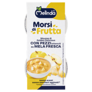 Melinda Morsi Di Frutta Mousse Di Golden Delicious Con Pezzi Ottenuti Da Mela Fresca 2 x 100 g
