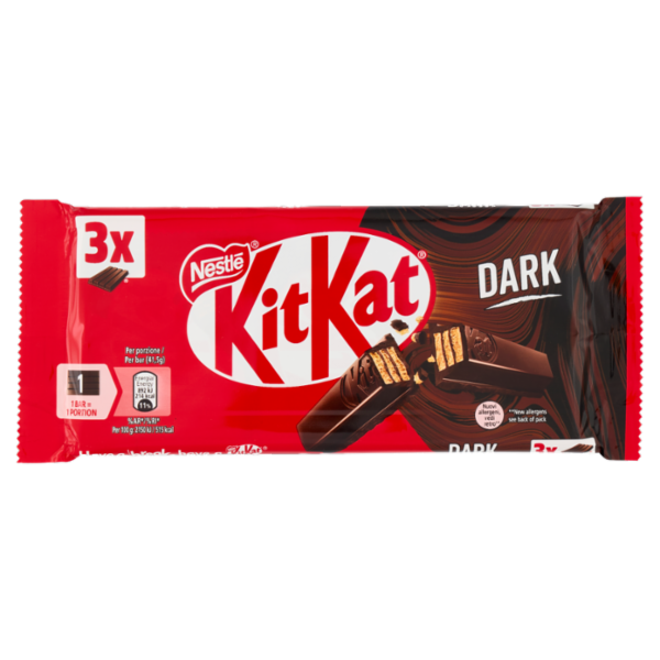 KITKAT Dark Wafer ricoperto di Cioccolato Fondente 3 Snack da 41,5g