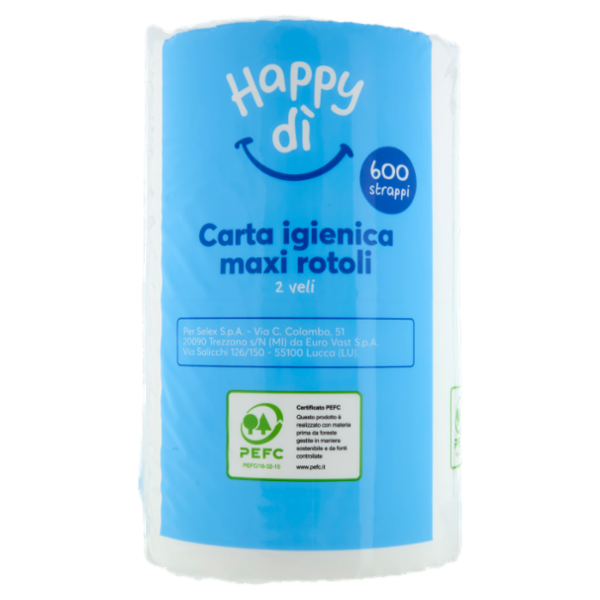 Happy dì Carta Igienica maxi rotoli 2 Veli 600 Strappi 6 Rotoli