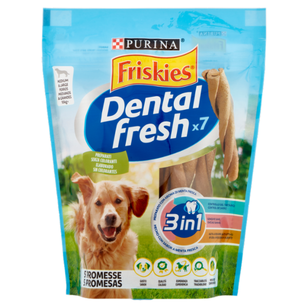 PURINA FRISKIES Dental fresh Snack igiene orale e dentale taglia M/L busta 7 bastoncini 180 g