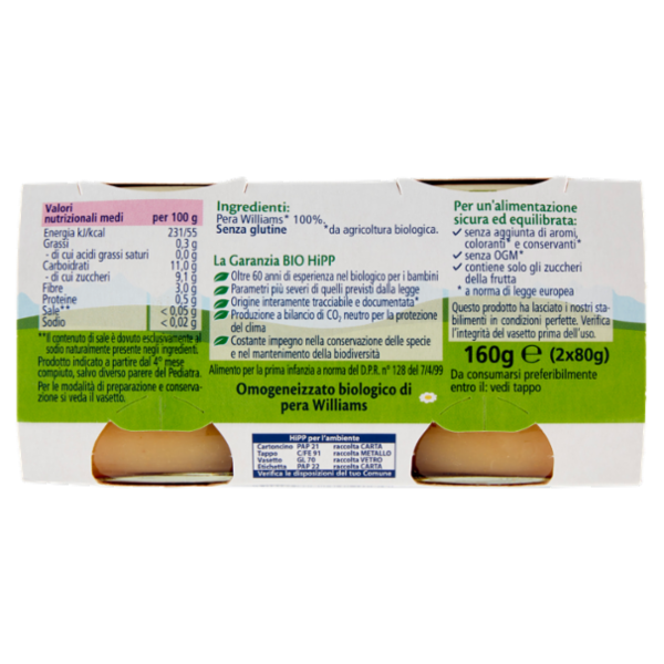 HiPP Biologico Pera Williams Omogeneizzato 2 x 80 g