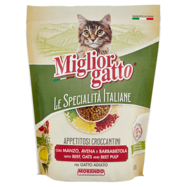 Migliorgatto Le Specialità Italiane Croccantini Manzo, Avena e Barbabietola per Gatto Adulto 400 G