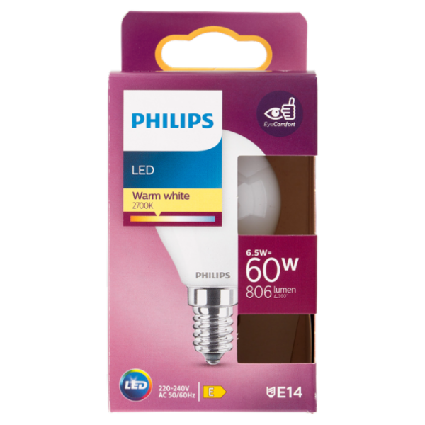 Philips Led sfera vetro 60W E14 2700K