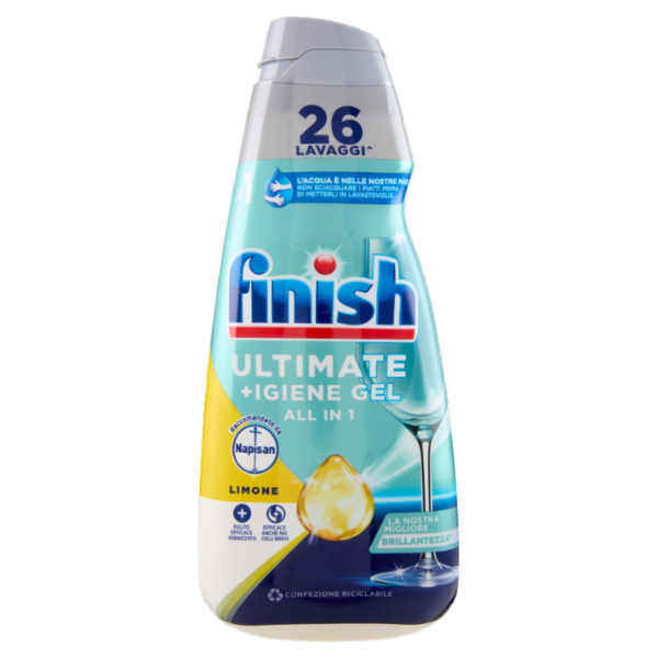 Finish Ultimate + Igiene Gel Limone liquido lavastoviglie 26 lavaggi 560 ml