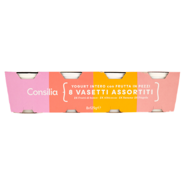 Consilia Yogurt Intero Ai Gusti Assortiti: Frutti di Bosco, Albicocca, Fragola, Banana 8x125 g