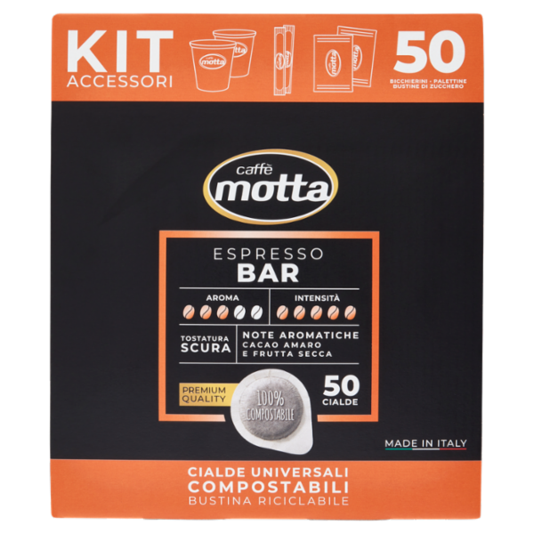 caffè motta Espresso Bar Kit Accessori + Cialde Universali Compostabili 50 x 7 g