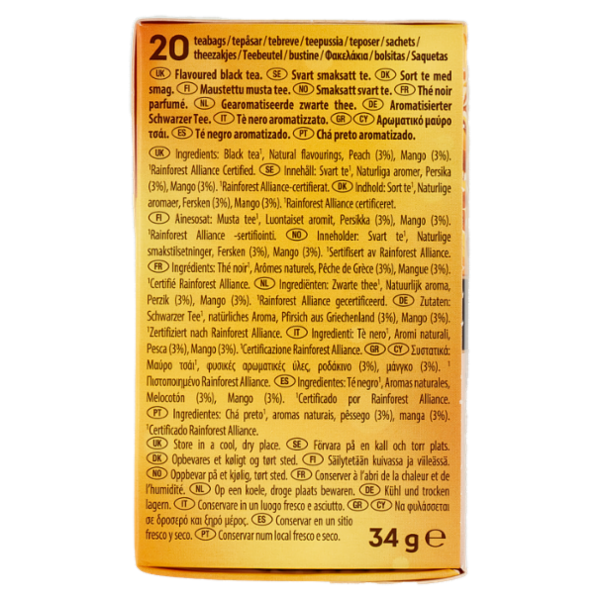 Lipton Peach Mango Tè Nero con Pesche dalla Grecia 20 Pyramid Teabags 34 g