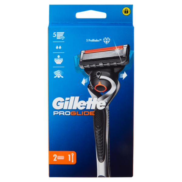 Gillette Proglide Rasoio da Uomo Manico + Lamette di Ricambio, 2 Ricariche