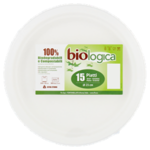 Biologica Piatti Ø 23 Cm 100% Biodegradabili e Compostabili 15 Pz