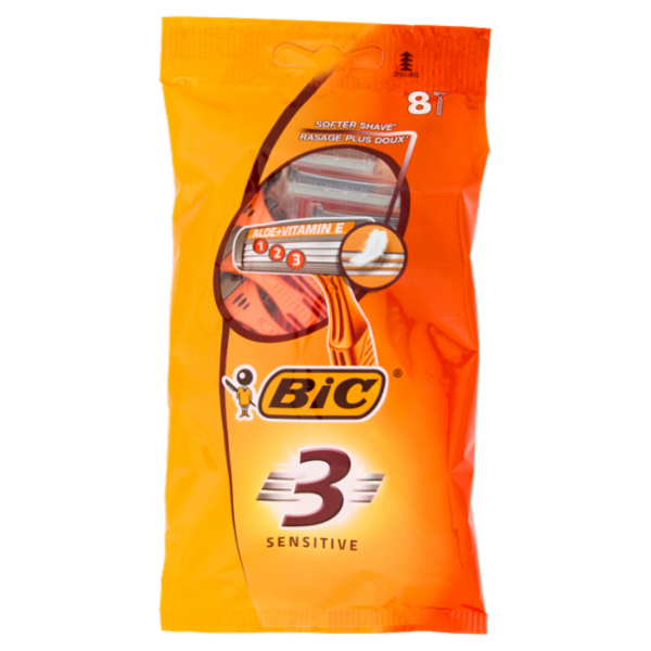 Bic 3 Sensitive Rasoi 3 Lame Usa e Getta da Uomo, 8 pezzi
