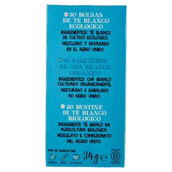 CUPPER Tè Bianco Biologico, Antiossidante, Gusto Classico e Delicato, 20 Bustine 34 g