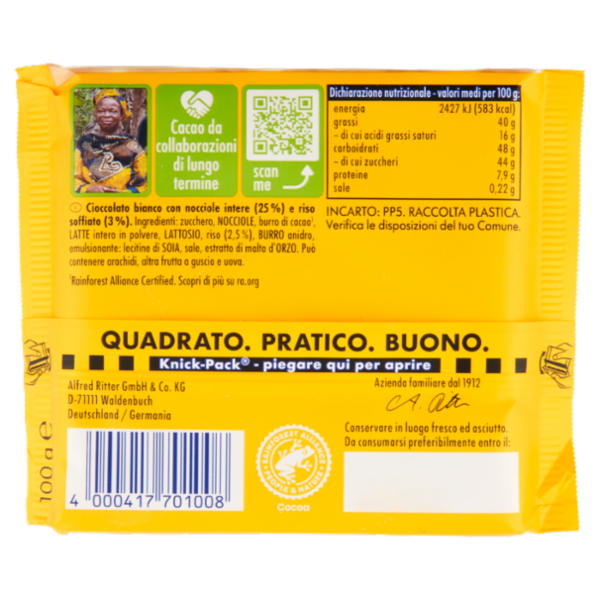 Ritter Sport Special Nuts Bianco con Nocciole Intere 100 g