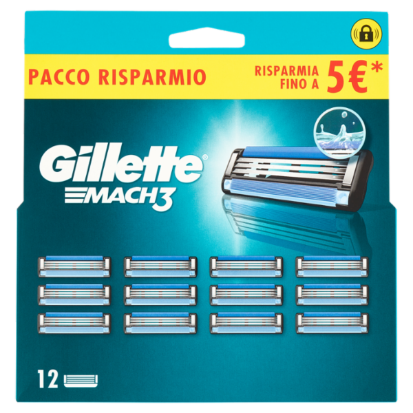 Gillette Mach3 Lamette di ricambio per Rasoio da Uomo, 12 Ricariche