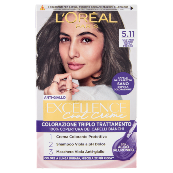 L'Oréal Paris Excellence Cool Creme Colorazione Triplo Trattamento Castano Chiaro Ultra Freddo 5.11