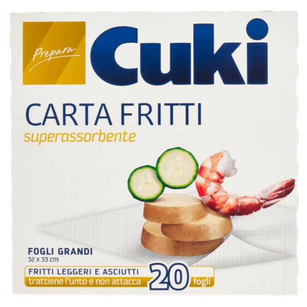 Cuki Prepara Carta Fritti superassorbente Fogli Grandi 32 x 33 cm 20 fogli