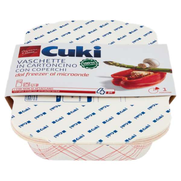 Cuki Conserva e Cuoce Vaschette in Cartoncino con Coperchi 1 Porzione 4 pz