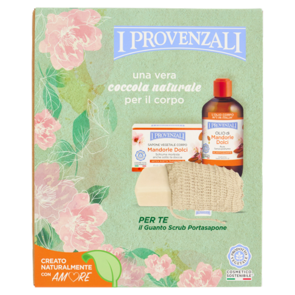 I Provenzali Mandorle Dolci Olio Elasticizzante 250 mL + Sapone Vegetale Corpo 250 g + Guanto Scrub
