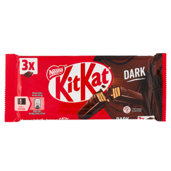 KITKAT Dark Wafer ricoperto di Cioccolato Fondente 3 Snack da 41,5g