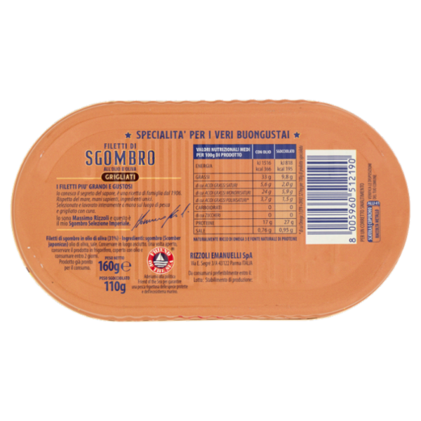 Rizzoli Filetti di Sgombro all'Olio d'Oliva Grigliati Selezione Imperiale 160 g