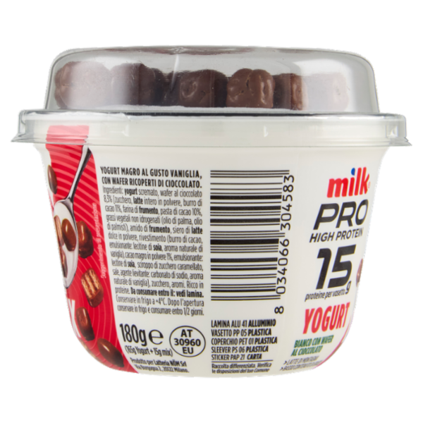 Milk Pro High Protein 15g Yogurt Bianco con Wafer al Cioccolato 180 g