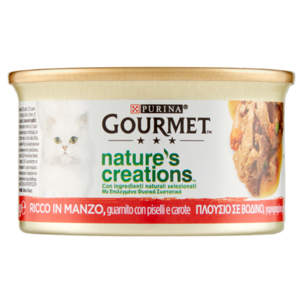 PURINA GOURMET Nature's Creations Ricco in Manzo guarnito con piselli e carote 85g