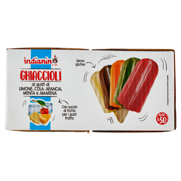 indianino Ghiaccioli ai gusti di Limone, Cola, Arancia, Menta e Amarena 50 x 75 g
