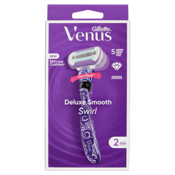 Gillette Venus Rasoio Donna Deluxe Smooth Swirl a 5 Lame, 1 Manico + 2 Lamette Donna